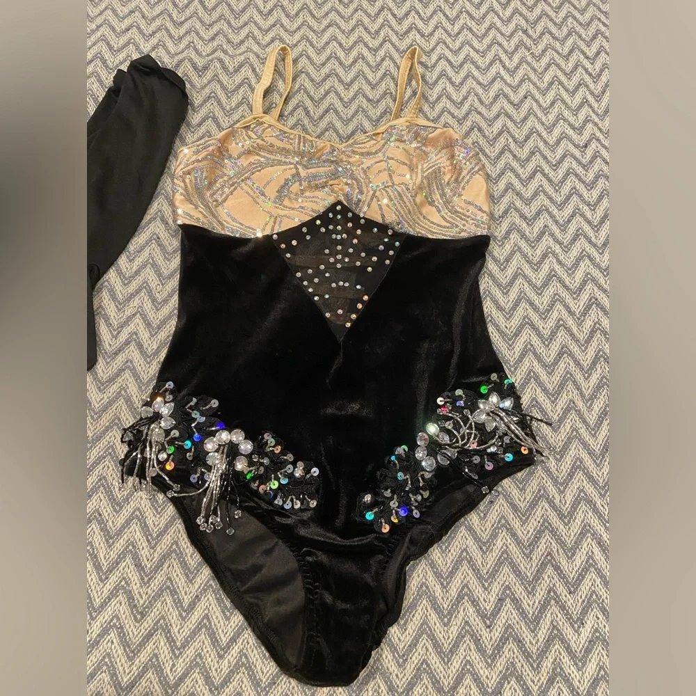 Glamour Gold and Black Sequined Dance Leotard